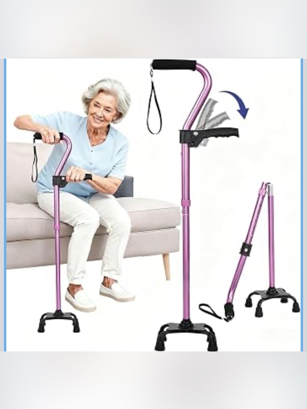 FIRM PRICE Stand Secure Cane with Stand Up Assist Handle for Elderly, 4 Prong